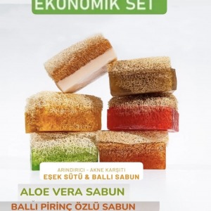 TP 4’lü Set ( Pirinç Özlü Sabun /aloevera Sabun/ /eşek Sütü /gül Sabun